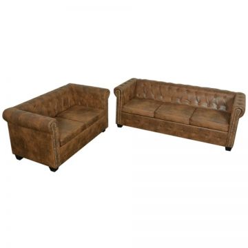 Set canapele Chesterfield cu 2 și 3 locuri, maro