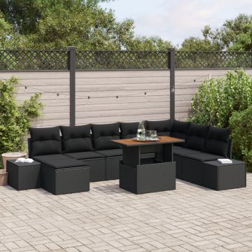 Set canapele grădină Set 9 Negru Ratan Set mese grădină 9 piese