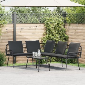 Set de canapea de grădină 2 piese cu perne Negru Poly Rattan