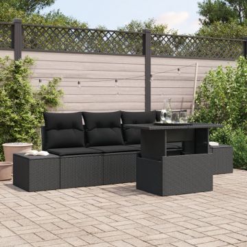 Set de canapea de grădină Set de 5 Negru Ratan