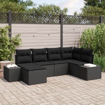 Set de Canapea de Grădină Set de 6 Negru Poliratan, Poliester