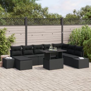 Set de canapea grădină Set de 9 Negru Ratan