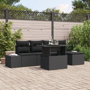 Set de Canapea pentru Grădină Set de 6 Negru Ratan