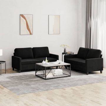 Set de canapele cu perne, 2 piese, negru, catifea