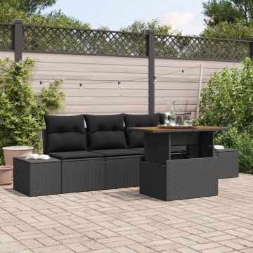 Set de canapele pentru grădină Set de 5 Negru Ratan, Țesătură