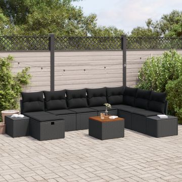 Set de canapele pentru grădină Set de 9 Negru Ratan