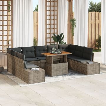 Set de Sofa de Grădină Set de 10 Gri, Negru