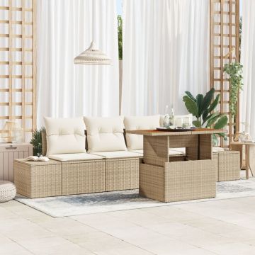 Set de sofa de grădină Set de 5 Bej Ratan Mobilier de exterior