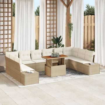 Set de Sofa pentru Grădină Set de 11 Bej Ratan, Poliester