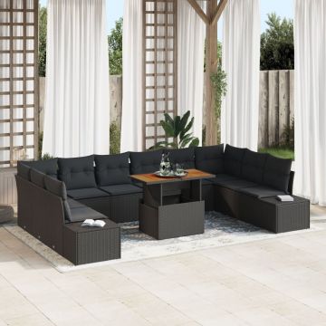 Set de Sofa pentru Grădină Set de 11 Negru Ratan