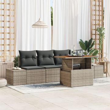 Set de Sofa pentru Grădină Set de 5 Gri, Maro (Ratan)