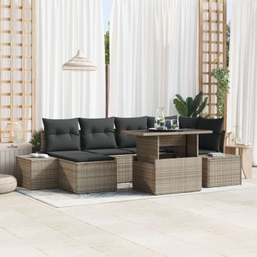 Set de Sofa pentru Grădină Set de 7 Gri Ratan, Perne