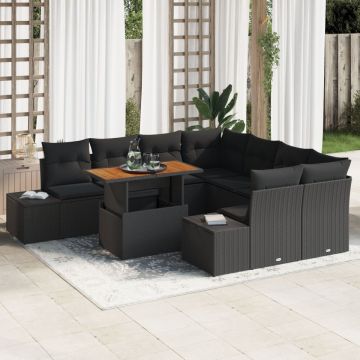 Set de sofa pentru grădină Set de 9 Negru Ratan, material textil