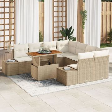 Set de Sofas de Grădină Set de 9 Bej Poliratan