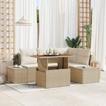 Set sofa grădină 5 piese Bej cu perne crem