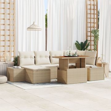Set Sofa Grădină 7 Piese Bej Ratan Set Masă Grădină