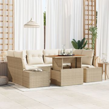 Set sofa grădină 7 piese Bej Ratan Set mese grădină 7 piese