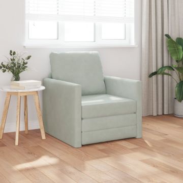 Sofa de podea Single Convertible Velvet 74x77x81 cm Gri deschis