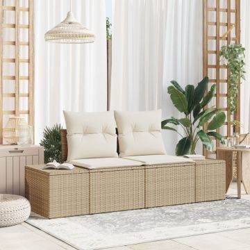 Sofa pentru grădină cu 2 locuri și perne Bej din ratan sintetic