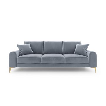 Canapea, Madara, Mazzini Sofas, 3 locuri, gold legs, 222x102x90 cm, catifea, albastru deschis