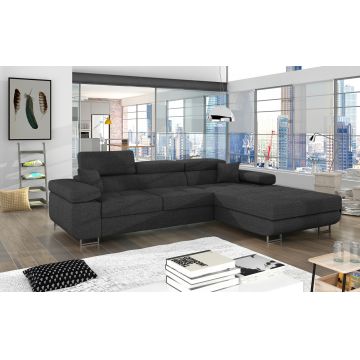 Coltar extensibil dreapta 4 locuri ELTAP, Armd-38, Armando, 289x203x85 cm, lemn/poliester, gri inchis