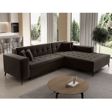 Coltar extensibil dreapta 4 locuri ELTAP, Sol-37, Solange, 292x196x84 cm, lemn/poliester, maro inchis