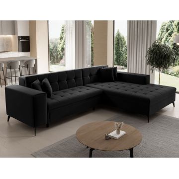 Coltar extensibil dreapta 4 locuri ELTAP, Sol-38, Solange, 292x196x84 cm, lemn/poliester, negru