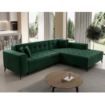 Coltar extensibil dreapta 4 locuri ELTAP, Sol-39, Solange, 292x196x84 cm, lemn/poliester, verde inchis