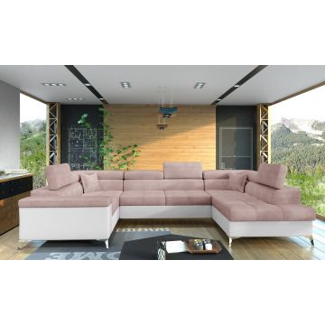 Coltar extensibil dreapta 6 locuri ELTAP, Th-04, Thiago, 342x208x88 cm, lemn/poliester, roz deschis/alb