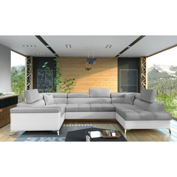 Coltar extensibil dreapta 6 locuri ELTAP, Th-10, Thiago, 342x208x88 cm, lemn/poliester, gri deschis/alb