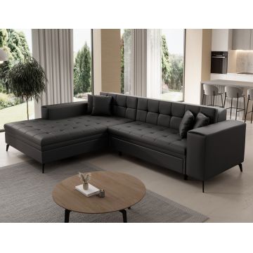 Coltar extensibil stanga 4 locuri ELTAP, Sol-05, Solange, 292x196x84 cm, lemn/poliester, negru
