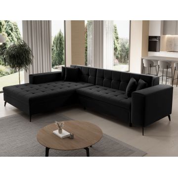 Coltar extensibil stanga 4 locuri ELTAP, Sol-17, Solange, 292x196x84 cm, lemn/poliester, negru