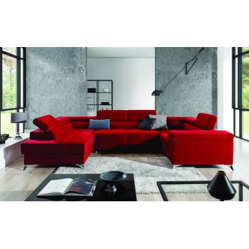 Coltar extensibil stanga 6 locuri ELTAP, Th-46, Thiago, 342x208x88 cm, lemn/poliester, rosu