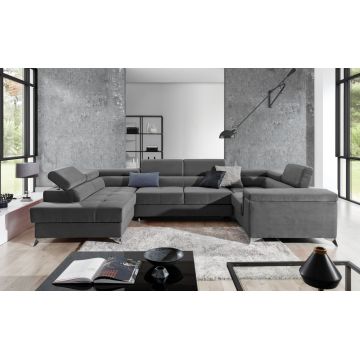 Coltar extensibil stanga 6 locuri ELTAP, Th-72, Thiago, 342x208x88 cm, lemn/poliester, gri inchis