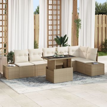 set de sofa de grădină cu perne în bej din ratan poli