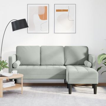 Canapea 3 locuri cu chaise longue în formă de L gri deschis 160 cm din catifea