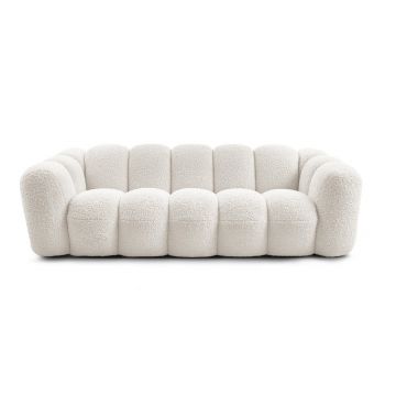 Canapea albă cu tapițerie din țesătură bouclé 232 cm Hippolyte – Bobochic Paris