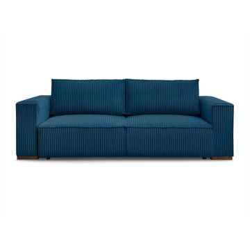 Canapea albastră extensibilă/cu spațiu de depozitare cu tapițerie din catifea reiată 244 cm Chelsea – Bobochic Paris