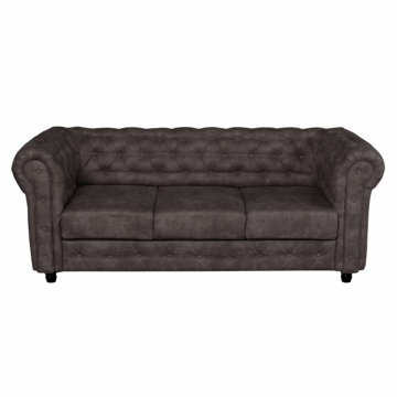 Canapea CHESTERFIELD fixa, 3 locuri, cu arcuri, maro inchis, 205x90x80 cm