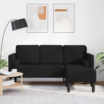 Canapea L cu 3 locuri Neagră 160 cm Textil