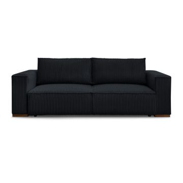 Canapea neagră extensibilă/cu spațiu de depozitare cu tapițerie din catifea reiată 244 cm Chelsea – Bobochic Paris