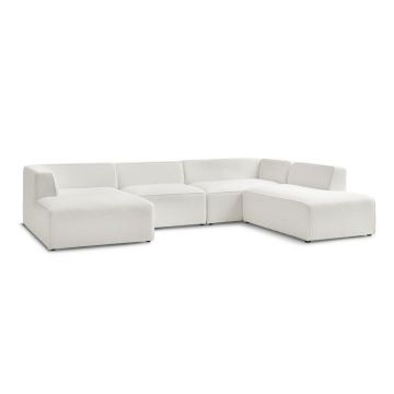 Colțar modular alb cu tapițerie din țesătură bouclé (cu colț pe partea dreaptă/în formă de 