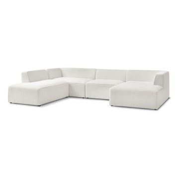 Colțar modular alb cu tapițerie din țesătură bouclé (cu colț pe partea stângă/în formă de 