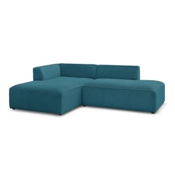 Colțar modular albastru închis cu tapițerie din catifea reiată (cu colț pe partea stângă/în formă de ”L”) Megeve – Bobochic Paris