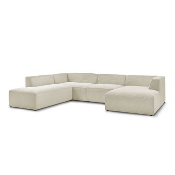 Colțar modular bej cu tapițerie din catifea reiată (cu colț pe partea stângă/în formă de 