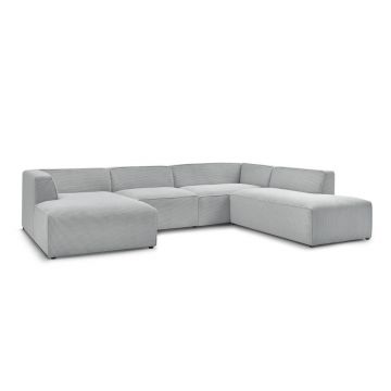 Colțar modular gri deschis cu tapițerie din catifea reiată (cu colț pe partea dreaptă/în formă de 
