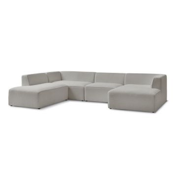 Colțar modular gri deschis cu tapițerie din țesătură bouclé (cu colț pe partea stângă/în formă de 