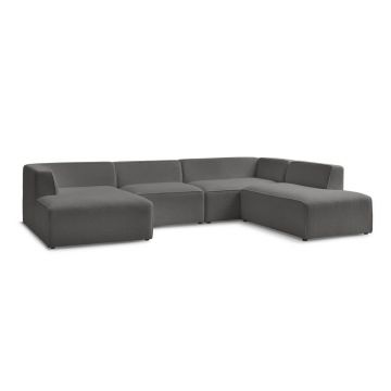 Colțar modular gri închis cu tapițerie din țesătură bouclé (cu colț pe partea dreaptă/în formă de 