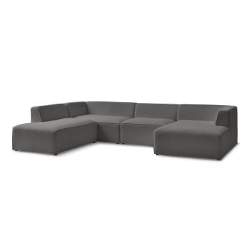 Colțar modular gri închis cu tapițerie din țesătură bouclé (cu colț pe partea stângă/în formă de 