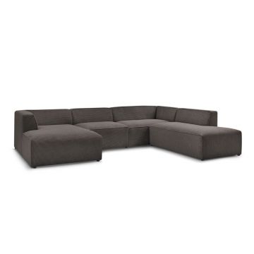 Colțar modular maro cu tapițerie din catifea reiată (cu colț pe partea dreaptă/în formă de 